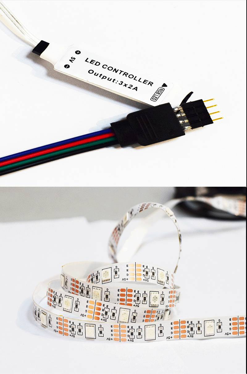 Tira de luces LED RGB con control remoto de 24 teclas y batería - Tiras de luces de 5 V 2835/5050 que cambian de color para retroiluminación de TV, ambientación y decoración de interiores_voghion.com