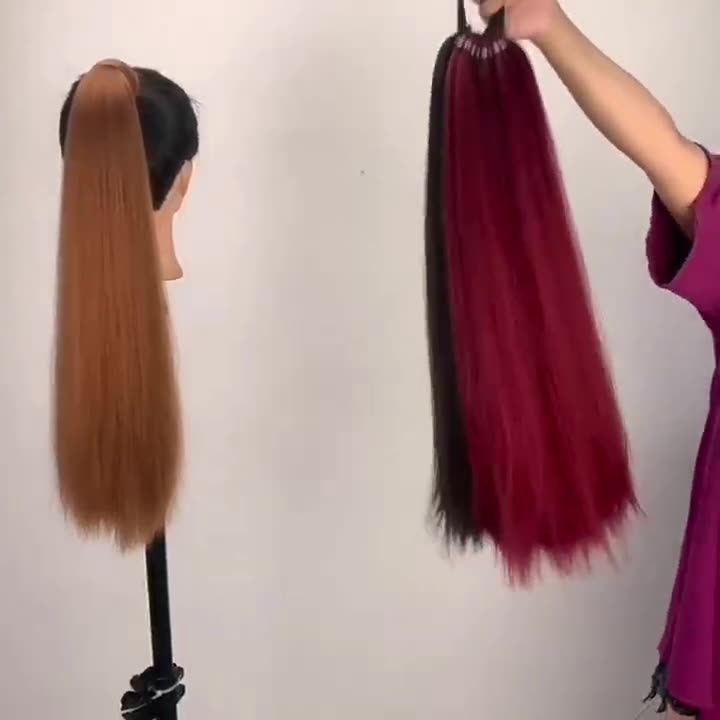 Ponytail Extensions, Versatile Elastic Band Black Ponytail Extension For Women, 20" Long Straight Soft Natural Synthetic Pony Tails_voghion.com