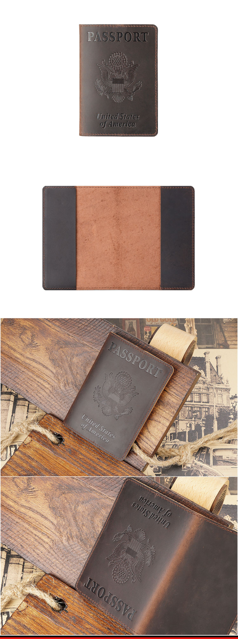Passport Covers Passport Holder ID Holder Top Layer Cowhide Vintage Boarding Card Wallet Card Holder Passport Book_voghion.com