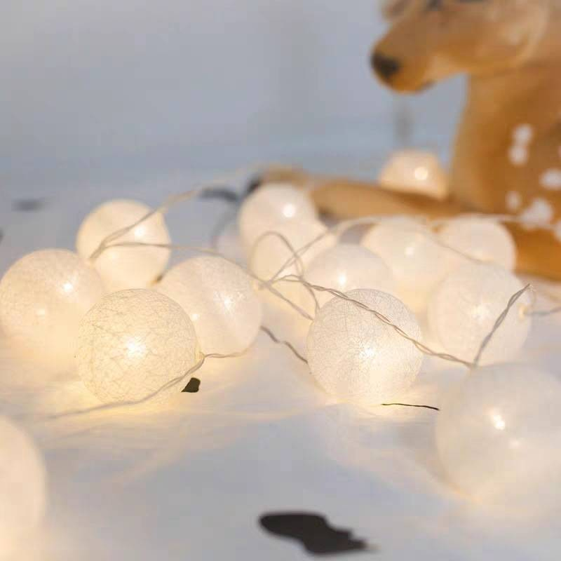 Cotton Ball LED String Lights - 6CM Pastel & Solid Colors, 3M/20LED Battery Or USB Powered, Soft Glow For Bedroom, Wedding & Party Decor_voghion.com