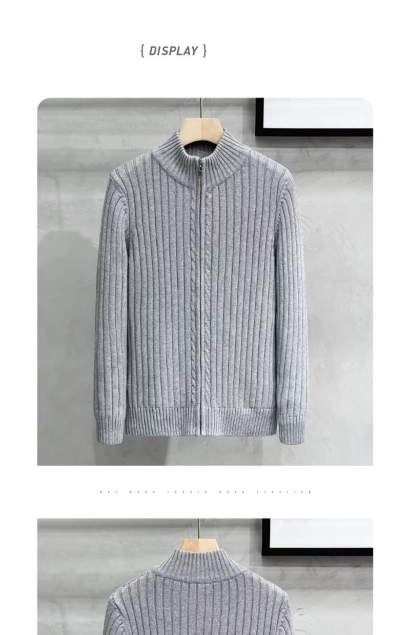 Herenmode gebreide cardigan trui - Slim fit ritsjack voor zakelijke casuals en dagelijks gebruik_voghion.com