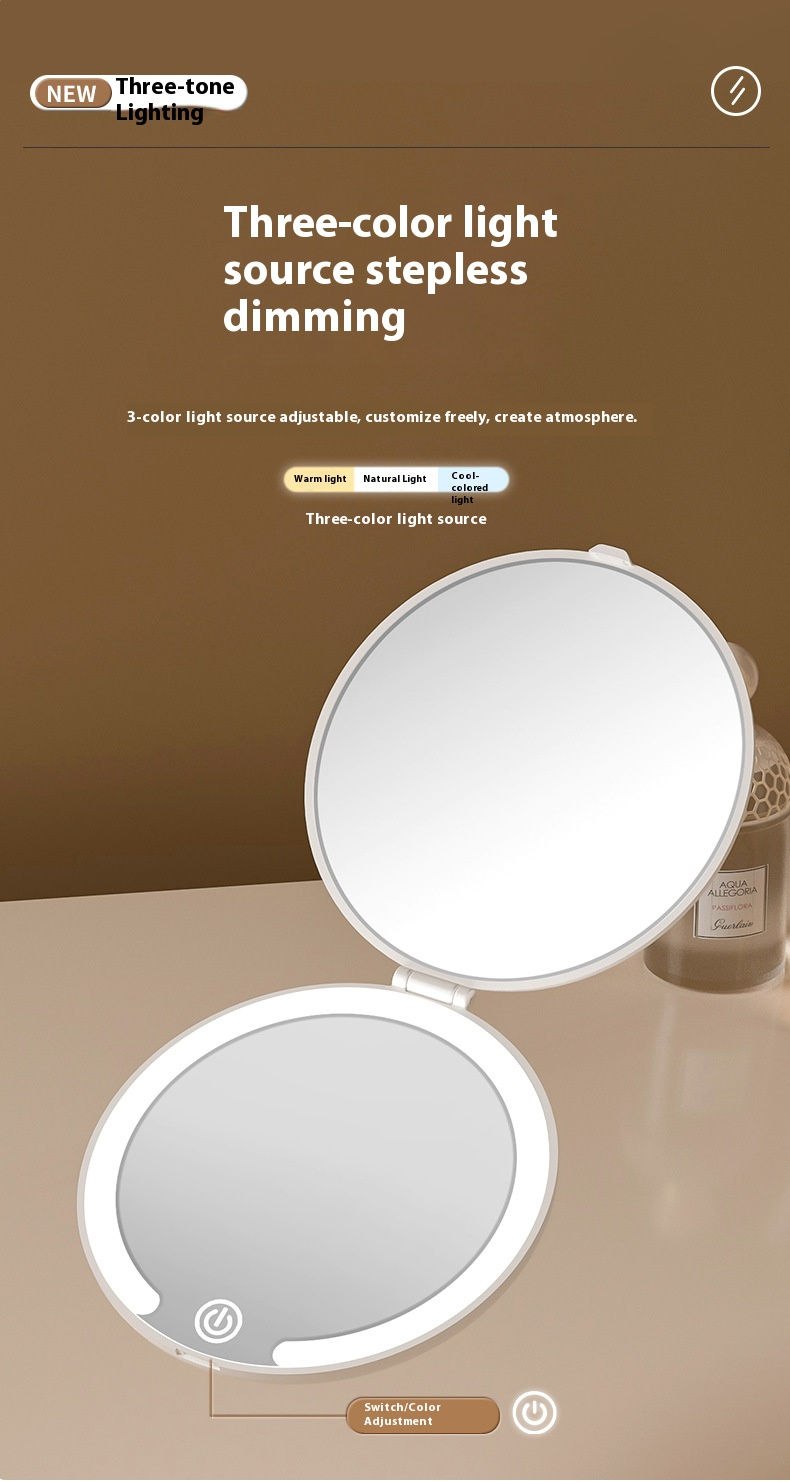 Eleganter, personalisierter Geschenkspiegel mit LED-Licht – kompakt und stilvoll für Zuhause, Büro und unterwegs (80 mm Durchmesser, ABS-Rahmen)_voghion.com