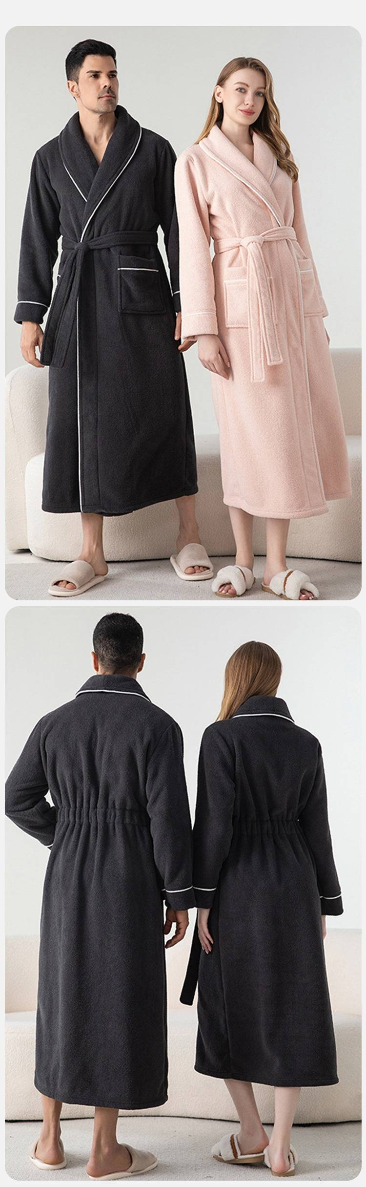 Premium Fleece Bathrobe For Women & Men - Ultra Soft Winter Sleepwear, Long Cozy Loungewear Robe With Thick Plush Fabric, Unisex Homewear_voghion.com