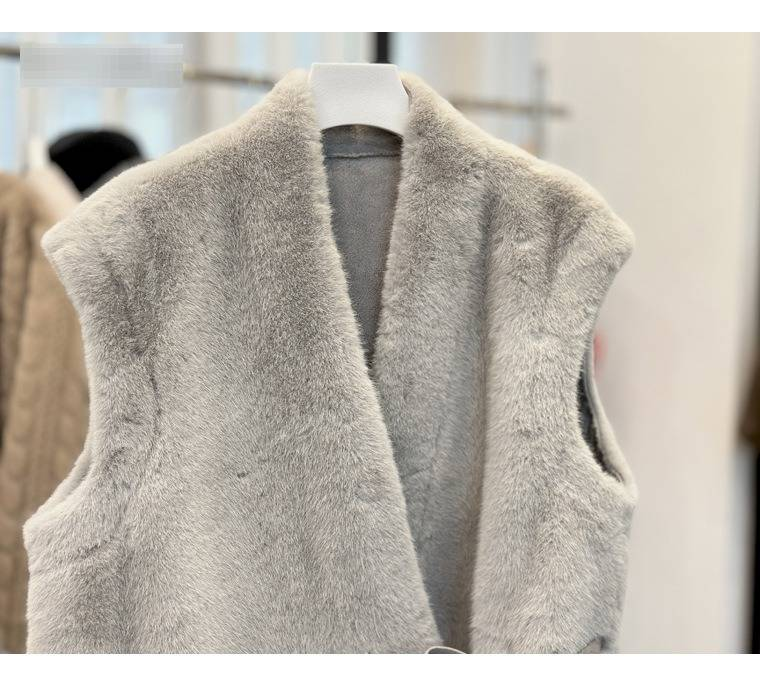 Kunstpelzweste für Damen, Wintermode, umweltfreundliche Weste mit Fleecefutter und Gürteldesign – mehrere Farben (Beige, Weiß, Rosa, Braun, Schwarz, Grün)_voghion.com