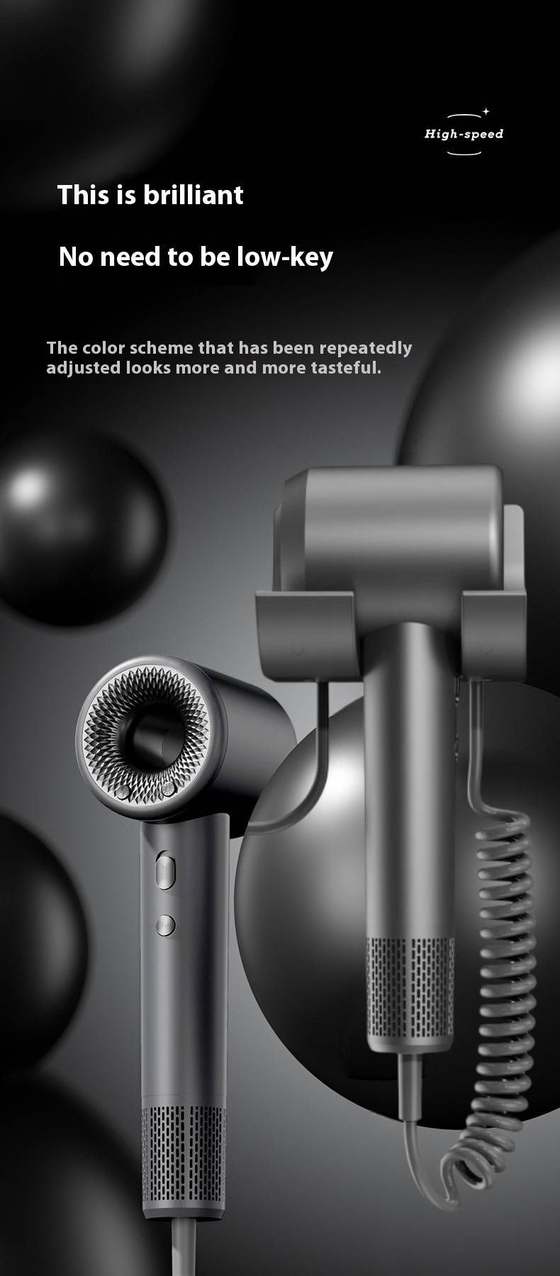 Asciugacapelli da parete - Motore brushless da 1600 W, asciugatura ad alta velocità a 110.000 giri/min, 3 impostazioni di calore e protezione dal surriscaldamento_voghion.com