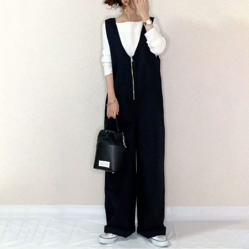Japanese-Style Linen Cotton Jumpsuit With Wide-Leg & Straps - Summer Breathable Romper In Black, Beige & Navy_voghion.com