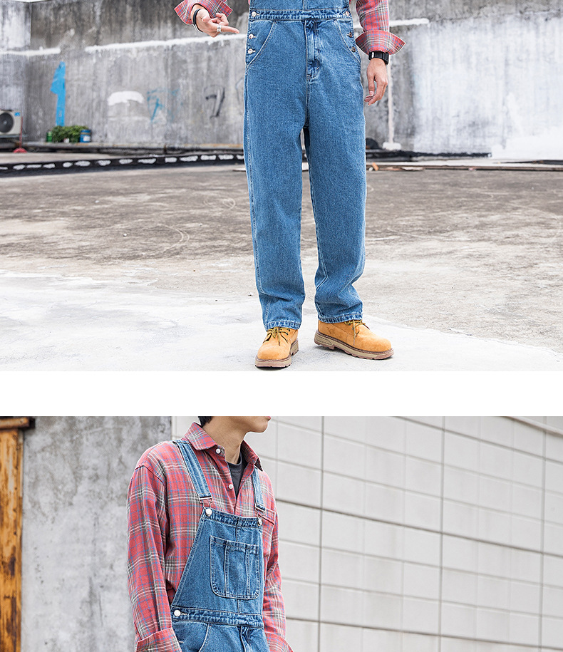 Man's clothing Blue overalls for men loose straight leg unisex work pants Overalls with suspenders_voghion.com
