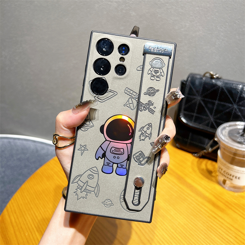 Husă din piele rezistentă la șocuri pentru Samsung Galaxy S23 S22 Ultra S23Ultra S22Ultra, cu suport pentru curea de încheietură, model astronaut laser_voghion.com