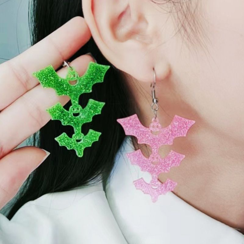 Nuovi orecchini pendenti lucidi colorati alla moda semplici e alla moda a forma di pipistrello di Halloween per le donne_voghion.com