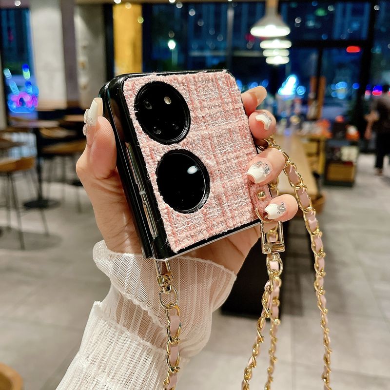 Dotyczy Huawei p50pocket składany ekran telefonu komórkowego etui Camellia styl tkana skórzana kieszeń S crossbody_voghion.com