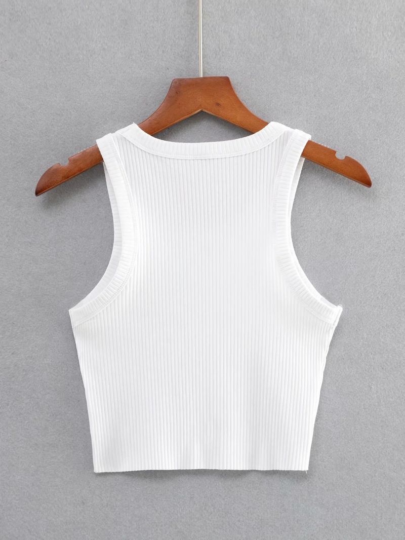 Sommer-Sport-Shorts im neuen Stil mit Rundhalsausschnitt, einfarbig und Fransenkanten, schmal geschnittene I-förmige Weste für Damen_voghion.com