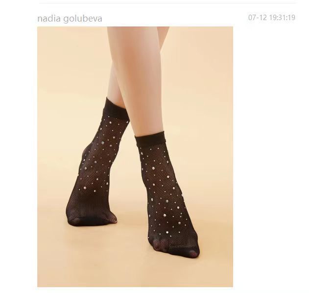2025d Fashionable Rhinestone Short Fishnet Stockings For Women, Simple Solid Color Mid-Calf Mesh Socks_voghion.com