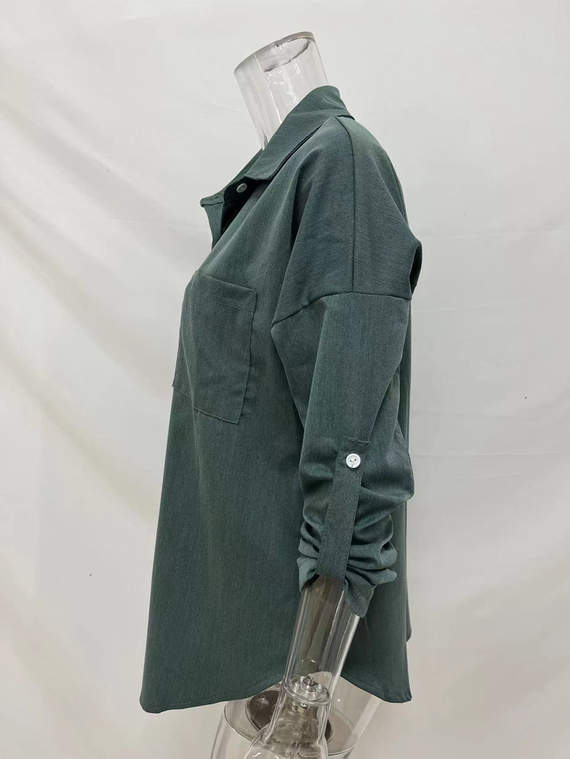 Camicia in denim da donna, camicia da cappotto casual all-match a maniche lunghe con doppia tasca ampia_voghion.com