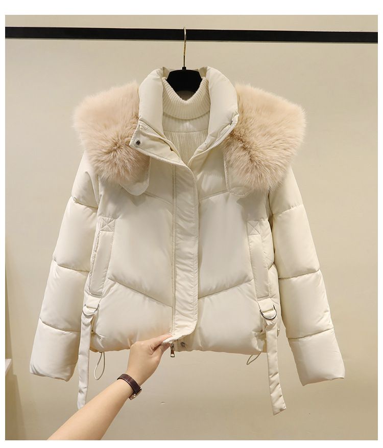 Winter-Pufferjacke für Damen mit Kunstpelzkragen, locker sitzender Kurzmantel, warme Oberbekleidung mit Fleecefutter für Freizeit und Pendeln_voghion.com