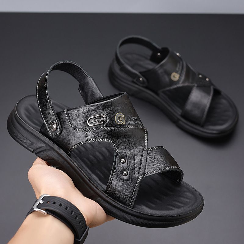 Ongeëvenaarde kwaliteit Toplaag van runderleer Heren Casual Strandschoenen Zomer Nieuwe Comfortabele Sandalen voor Twee Gebruiken Leer Veelzijdig Buiten_voghion.com