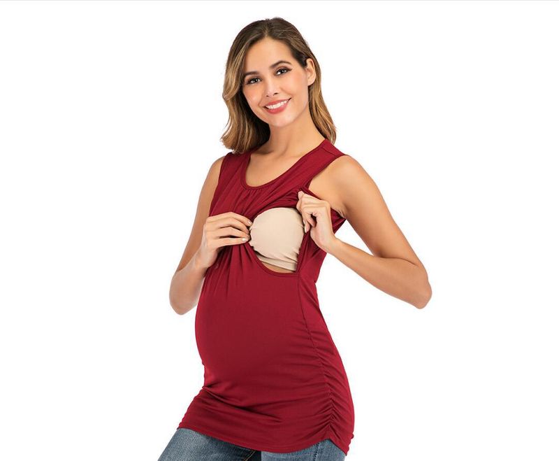 Tuta per l'allattamento da donna incinta, nuova, con scollo rotondo e apertura laterale, tinta unita_voghion.com