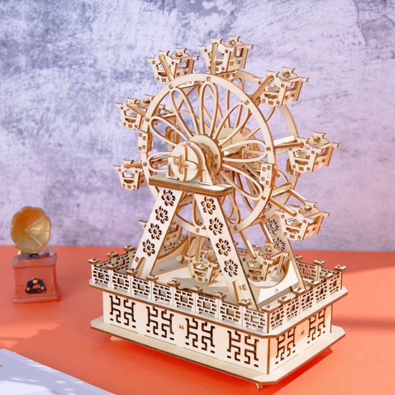 Roterande pariserhjulsspeldosa i trä 3D-pusselmodell speldosa barns pedagogiska leksaker DIY handgjorda presenter_voghion.com