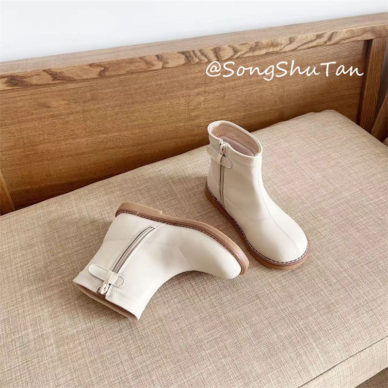 Real Cowhide White Children's Stylish Boots_voghion.com