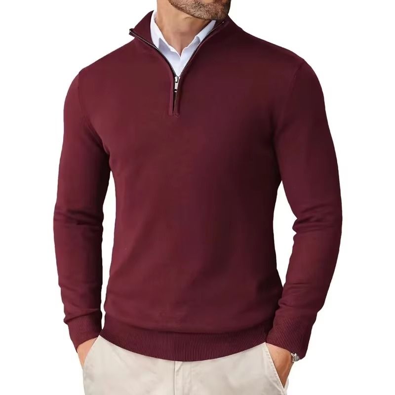 Men's Quarter Zip Up Sweaters Slim Fit Lightweight Pullover Outdoor Mock Neck Tops Half Turtleneck Knitted Streetwear_voghion.com