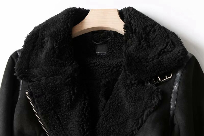 Parka invernale spesso Giacca in lana scamosciata calda con pelliccia di agnello Giacca da donna in pelle shearling Capispalla corto da motociclista_voghion.com
