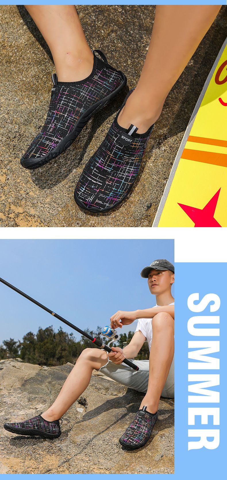Scarpe da acqua unisex ad asciugatura rapida per escursionismo, nuoto e spiaggia – Calzini antiscivolo con mesh traspirante e intersuola in EVA (uomo/donna)_voghion.com