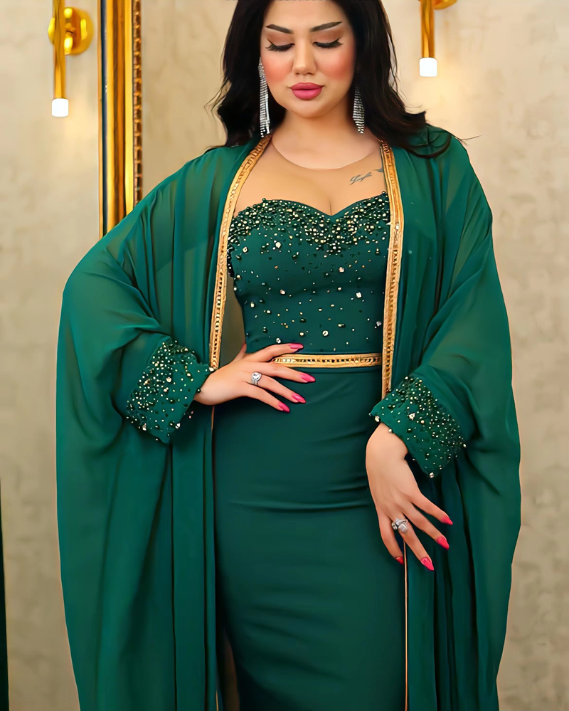 Vêtements pour femmes Robe de luxe légère en diamant pour femmes Robe en maille à perles en deux pièces_voghion.com