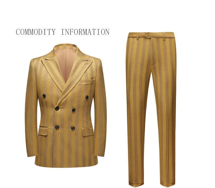 Männer Hierscht a Wanter neien Anzug Männer gestreift duebelknäppt koreanesche Stil Casual Gold Anzug zweedeeleg Härenanzug_voghion.com