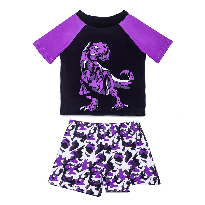 Mother&Kids Zweiteiliger Badeanzug mit digitalem Dinosaurier-Print für Kinder und Jungen_voghion.com