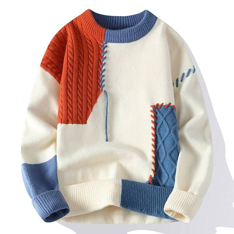 Pullover für Herren mit kontrastfarbenen Nähten und lässigem Design für Herren, Strickpullover für Herren, lockerer Pullover im Lazy-Style_voghion.com