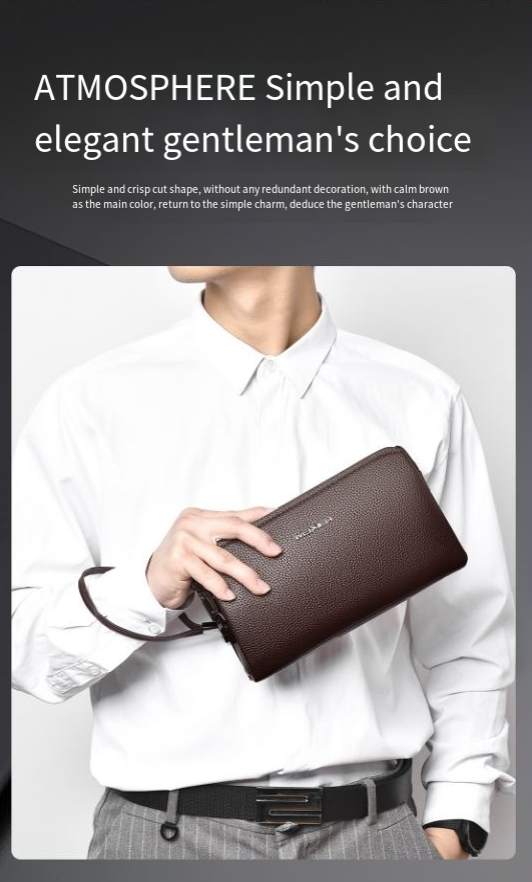 men's wallet New men's clutch bag High-end men's clutch bag Business solid color clutch bag for men_voghion.com
