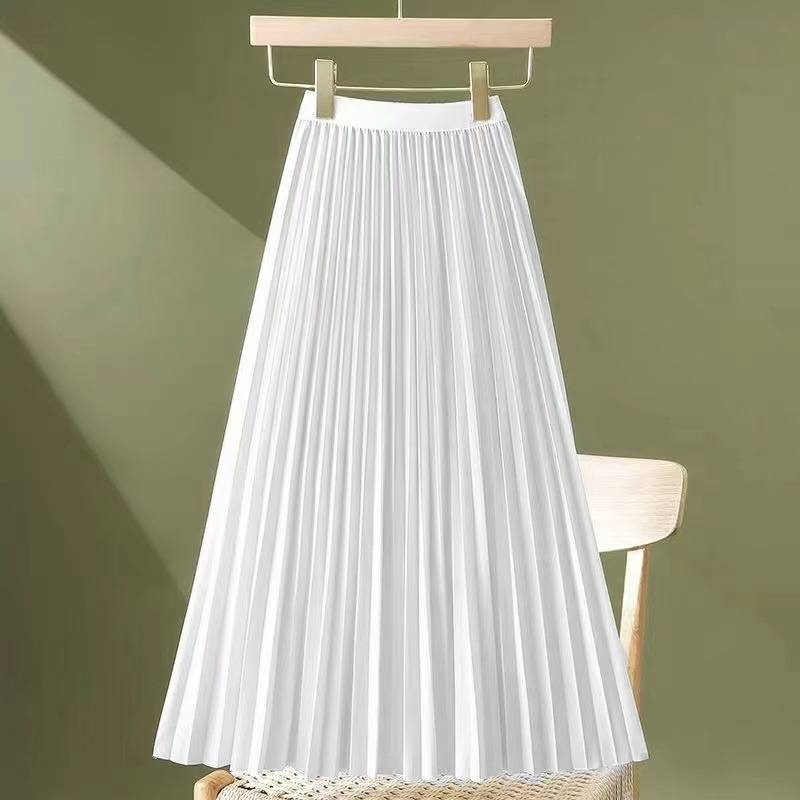 Women's Clothing Age Reducing Pleated Skirt A Line Skirt Spring And Autumn Slim Elastic High Waist Medium Length_voghion.com