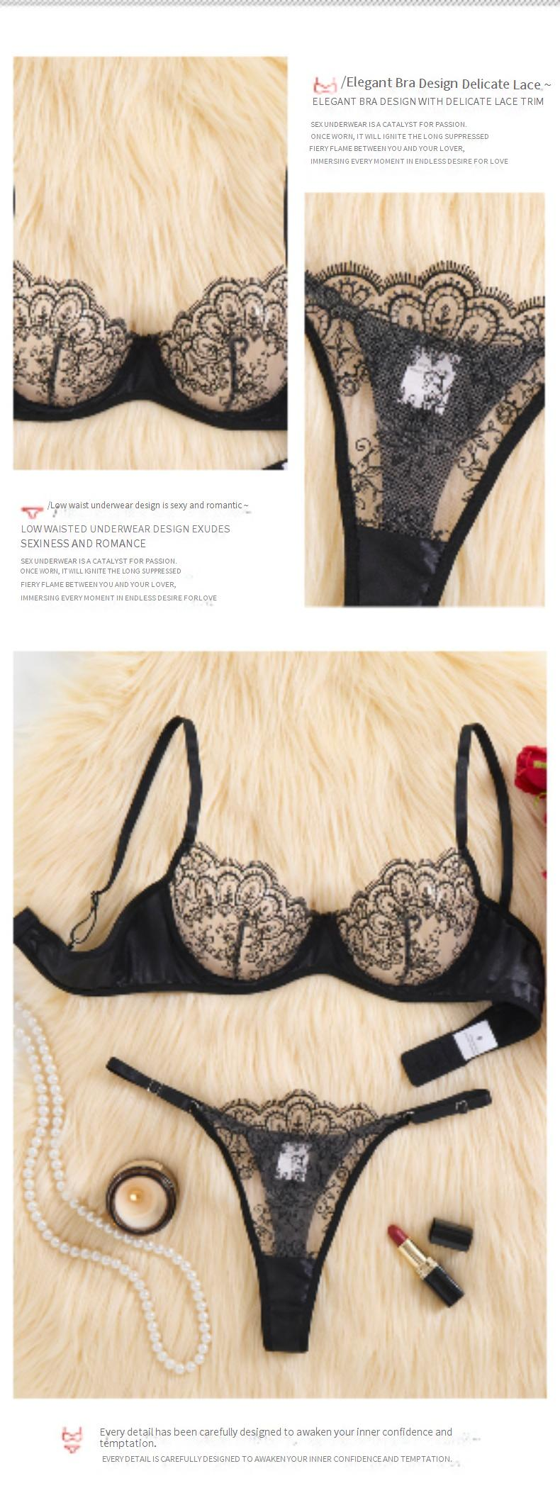 Women's Intimates Set High Grade Perspective Lace Eyelash Edge Flirting Temptation Sexy Bra_voghion.com