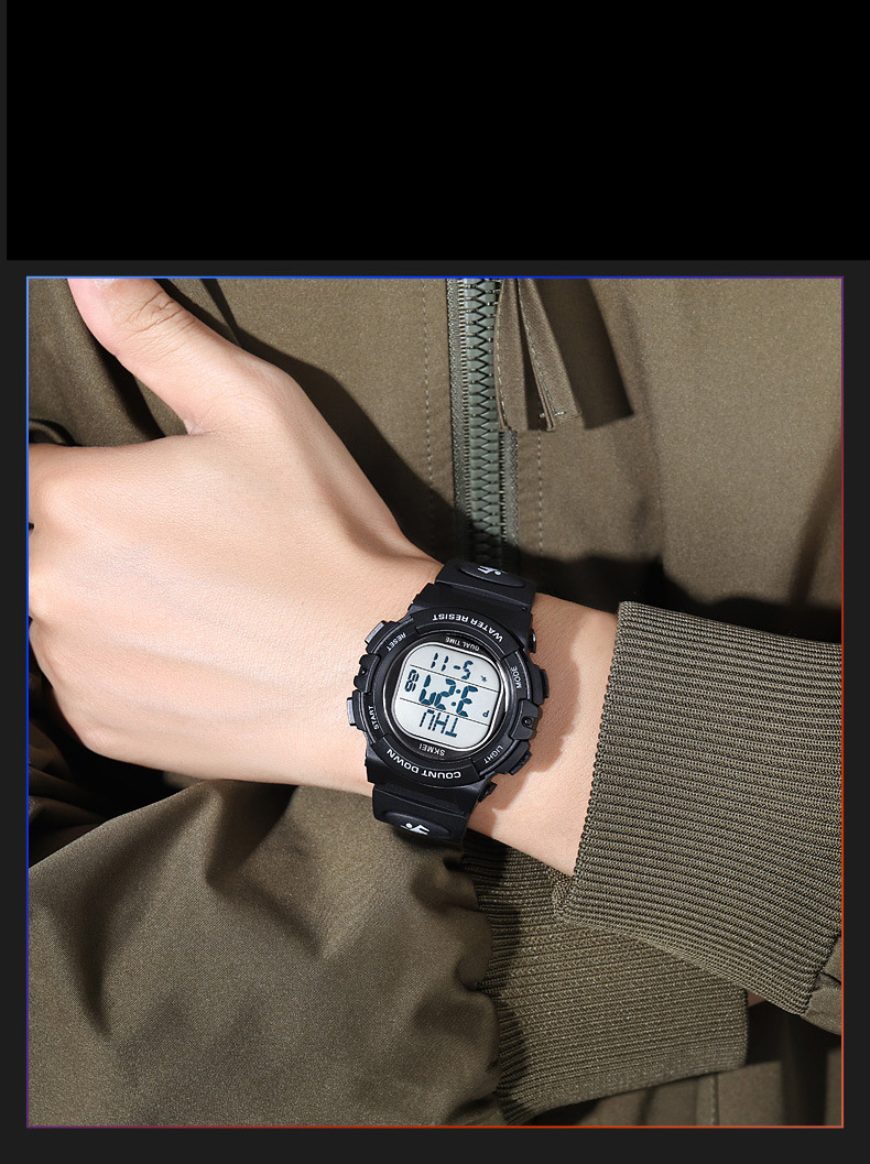 Digital Sports Watch For Teens - 50M Waterproof, EL Backlight, Military Camouflage & 8 Color Options (Date/Alarm/Stopwatch), Durable TPU Strap_voghion.com