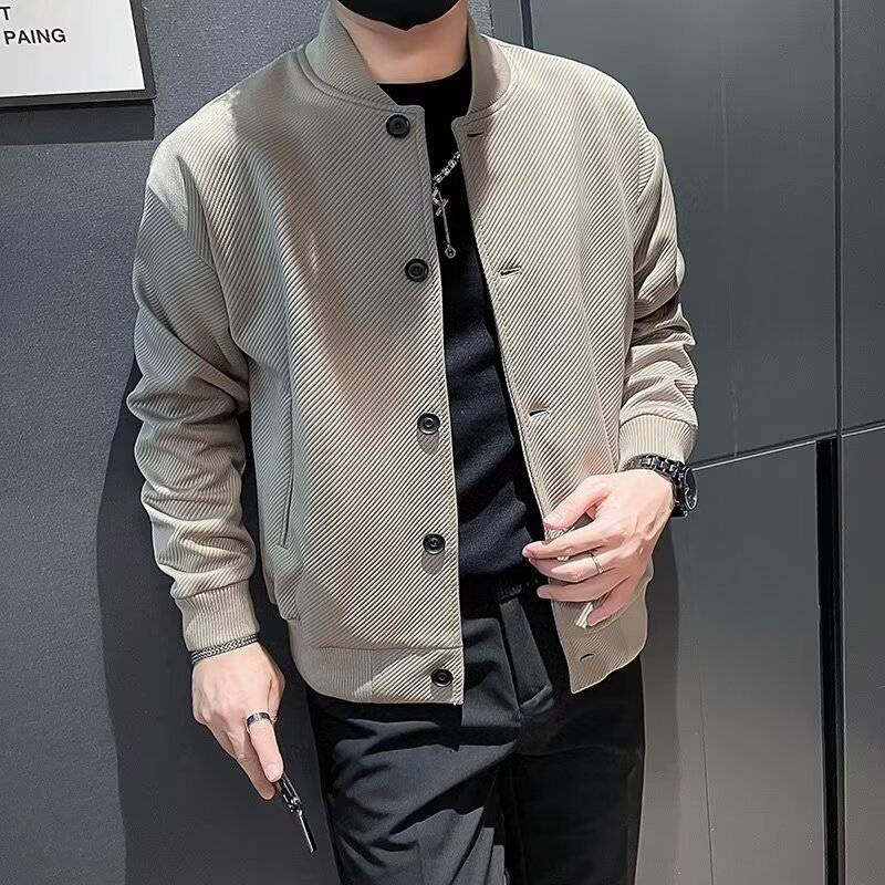 Men's Stylish Baseball Jacket With Hood - Corduroy & Rabbit Fur Blend, Slim Fit Stand Collar Casual Coat For Autumn, Green/Khaki/Black_voghion.com