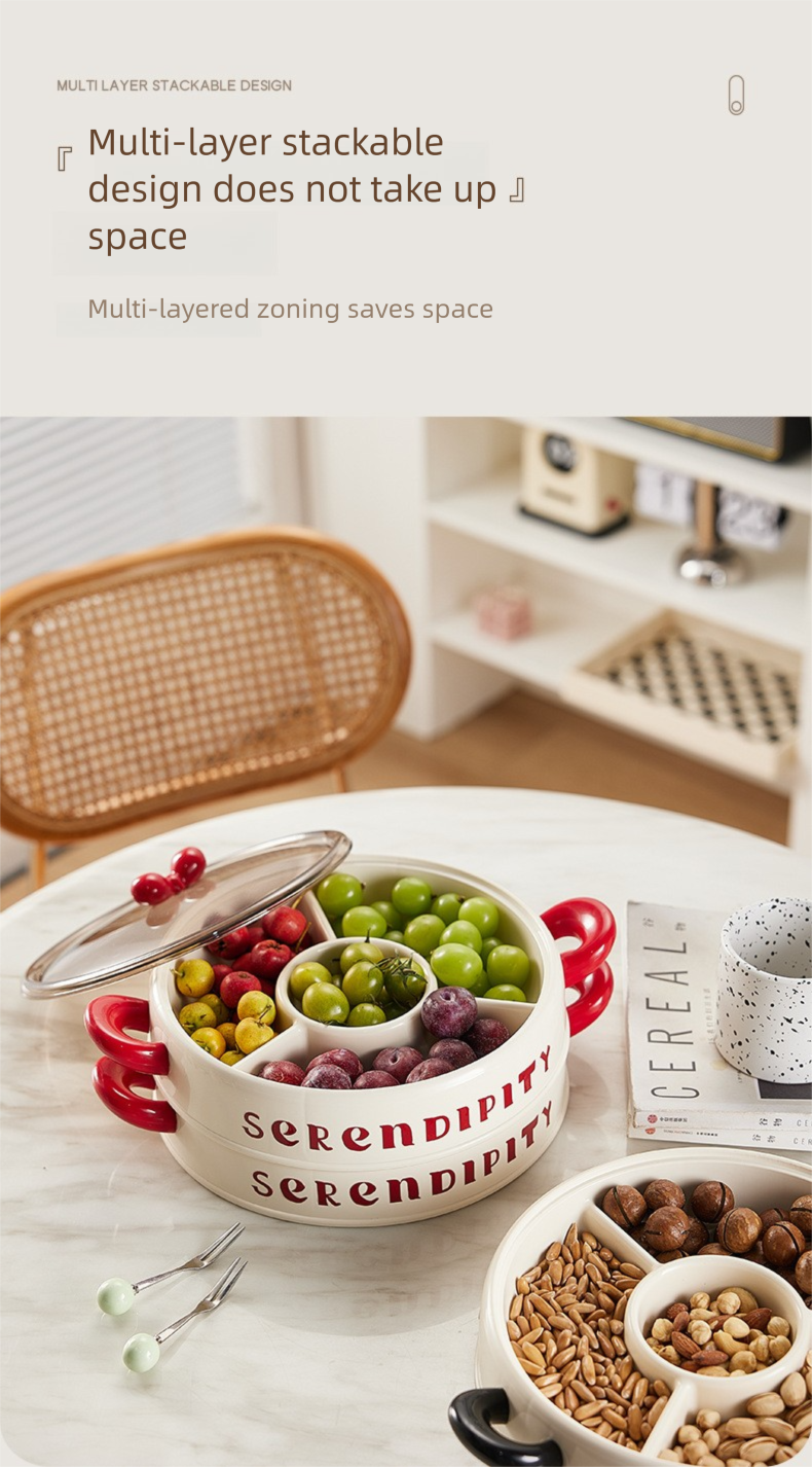 Creative Bowknot Dried Fruit Tray, Household Living Room Divided Lattice With Lid Candy Box, Ins Style Snack Display Plate, Fruit Plate._voghion.com