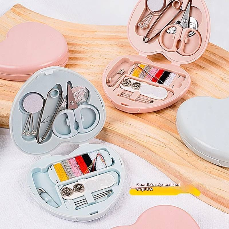 Portable Heart-Shaped Sewing Kit - Mini Needle & Thread Set With 36 Essentials, Cute Plastic Stitch Repair Box For Home/Travel_voghion.com