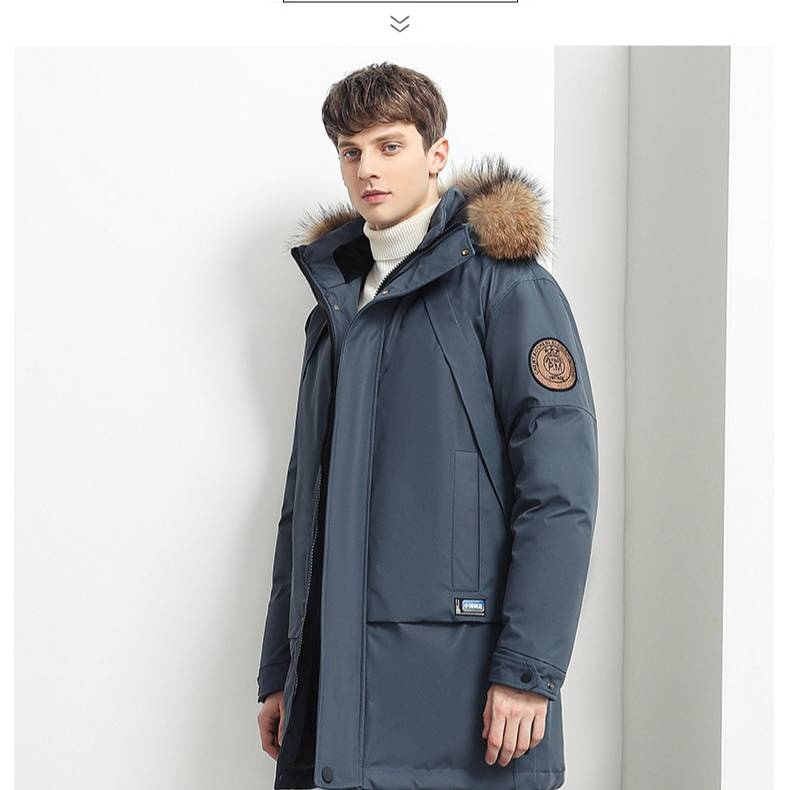 Lange Pufferjacke für Herren mit abnehmbarer Pelzkapuze – 700FP Entendaunenmantel für extreme Kälte (-20 °C) | Maschinenwaschbarer Winterparka_voghion.com