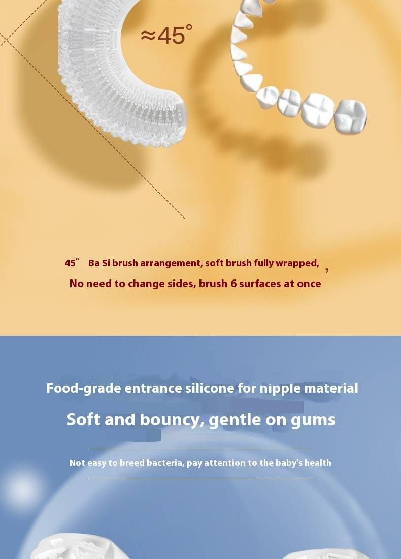 Cepillo de dientes eléctrico infantil en forma de U: 3 modos, limpieza de 360°, cerdas suaves de silicona, silencioso (36 dB), recargable, diseño de elefante (con pasta de dientes)_voghion.com