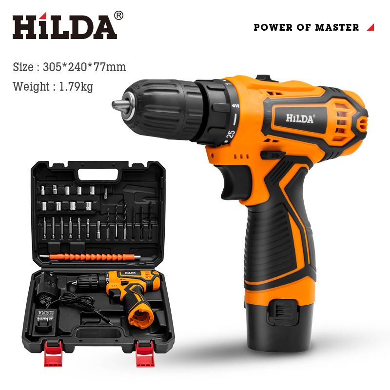 Hilda Cordless Lithium-Ion Electric Drill With Variable Speed & 22Nm Torque, 10mm Chuck, 20mm Wood Drilling Capacity – Includes Accessories Kit_voghion.com