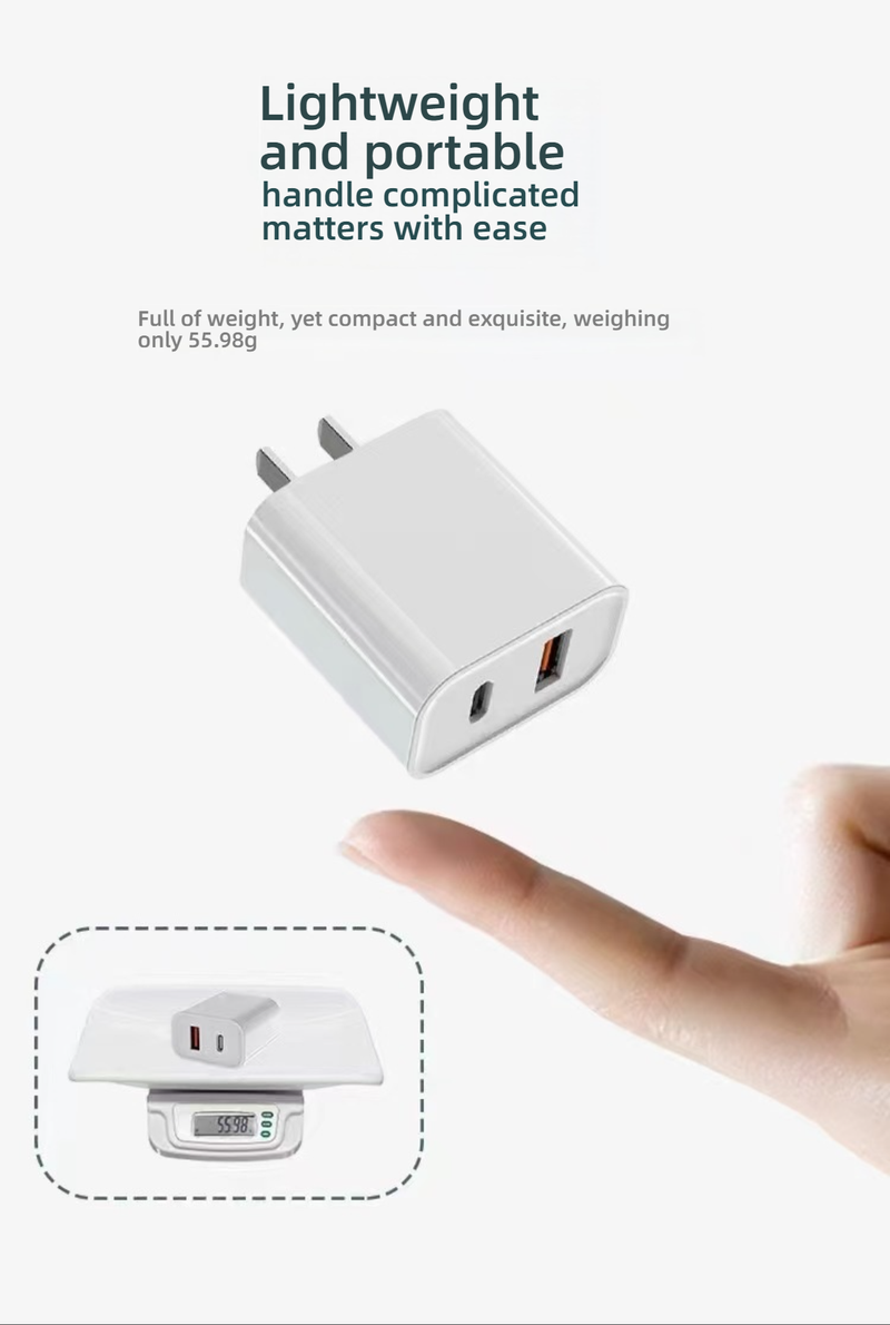 20W PD Fast Charger For IPhone – Dual Port USB-C Wall Charger (Compatible With IPhone 17/16 Pro, Quick Charge 3.0, Compact Design)_voghion.com