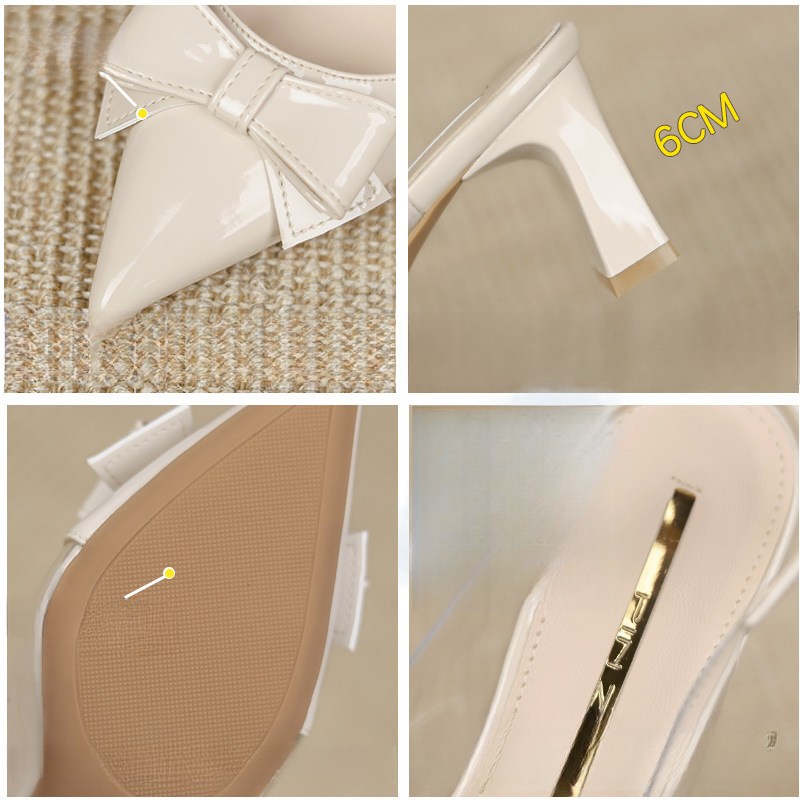 Korean Pointed Head High-heeled Closed-toe Sandals Bow Shallow Mouth High-heeled Women's Summer Cool Backless Single Shoes Exquisite Generous_voghion.com