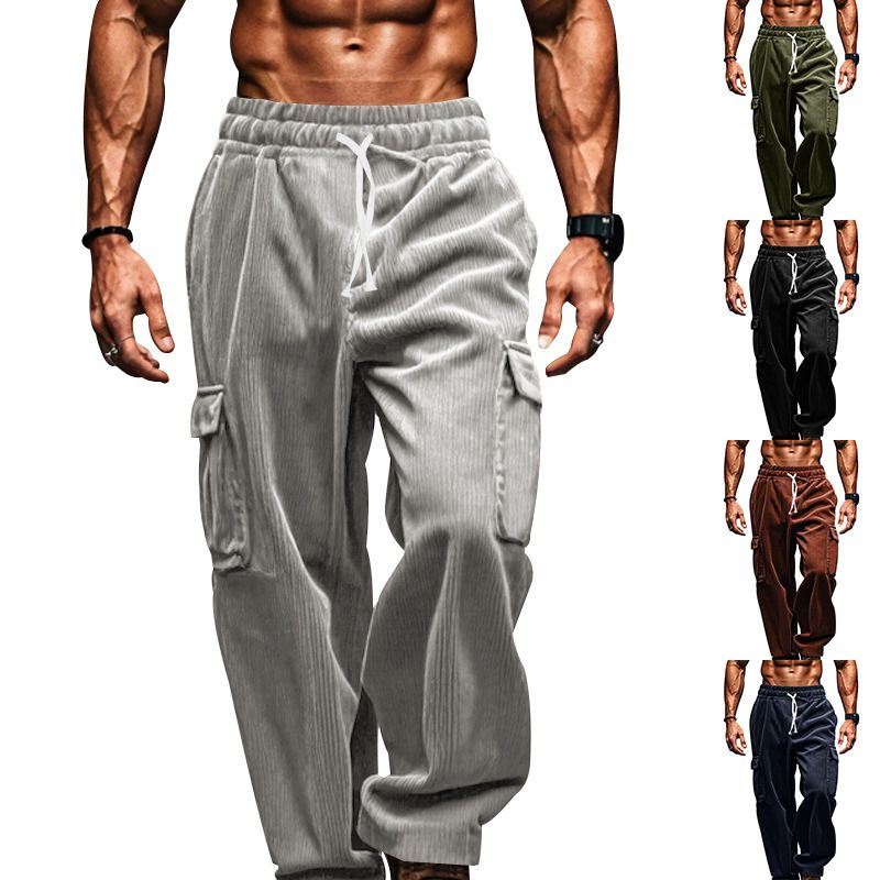 Men's Corduroy Relaxed Fit Straight Leg Pants - Comfortable Casual Trousers For Autumn Winter (Navy, Black, Gray, Army Green, Brick Red)_voghion.com