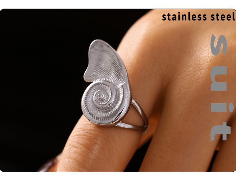 Fashionable And Personalized Stainless Steel Snail Texture Ring Ins Cold Style Personalized Sweet Cool Spicy Girl Open Mouth Ring_voghion.com