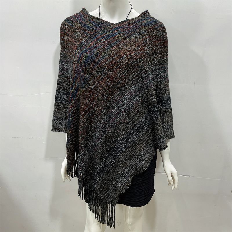 2023 Autumn/Winter New Gold Silk Colorful Tassel Shawl Sweater Coat_voghion.com