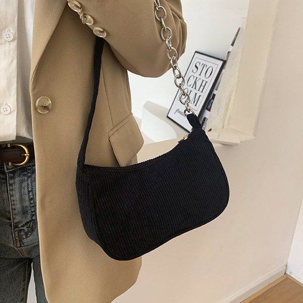 Borsa a mano piccola quadrata, nuova, autunno inverno 2024, in peluche, con tracolla singola, in velluto a coste, da ascella, baguette_voghion.com