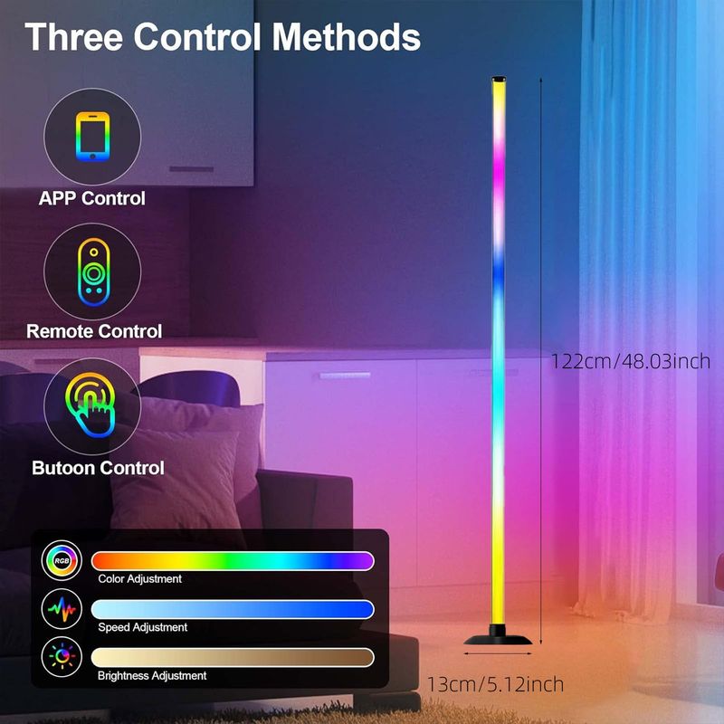 RGBIC Corner Floor Lamp App Remote 16 Million Colors, 68 Scenes, Music Sync, Timer, - Smart For Living Bedroom, Gaming_voghion.com