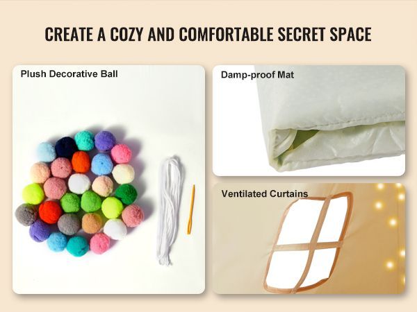 VEVOR Kids Play Tent, Teepee Tent For Kids 1-5 Years Old, Tent For Kids With Windows For Indoor And Outdoor, Toddler Tent With Mat And Plush Decorative Balls, For Boys And Girls, Beige_voghion.com