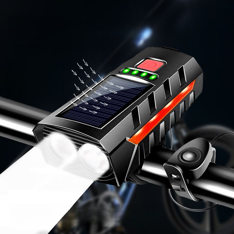 Luce anteriore per bicicletta con corno solare, multifunzione, per esterni, con doppia ricarica USB, luce notturna_voghion.com