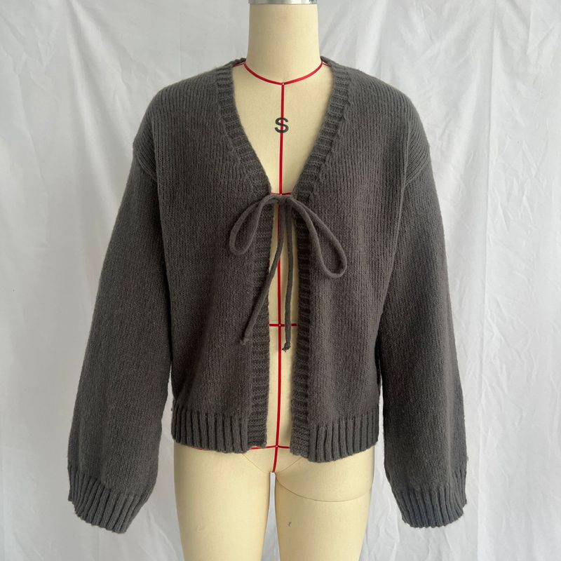 Eleganter V-Ausschnitt-Strickcardigan mit Gürtel – Slim Fit, einfarbiger Damenpullover für Herbst-Winter-Mode_voghion.com