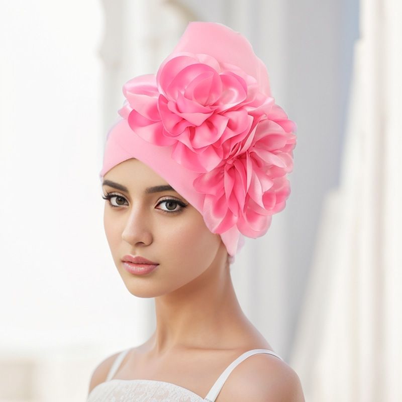 Muslim headscarf Air layer side large flower hat Indian hat Muslim hat bun head_voghion.com